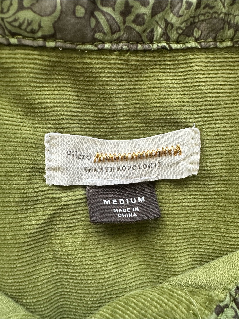 Anthropologie Pilcro Sigourney Corduroy Button Down Shirt Green Cotton - Picture 3 of 12
